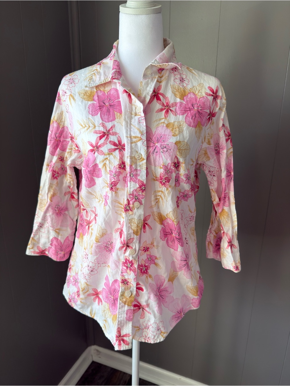 Lemon Grass Studio Pink Floral Cotton Blouse